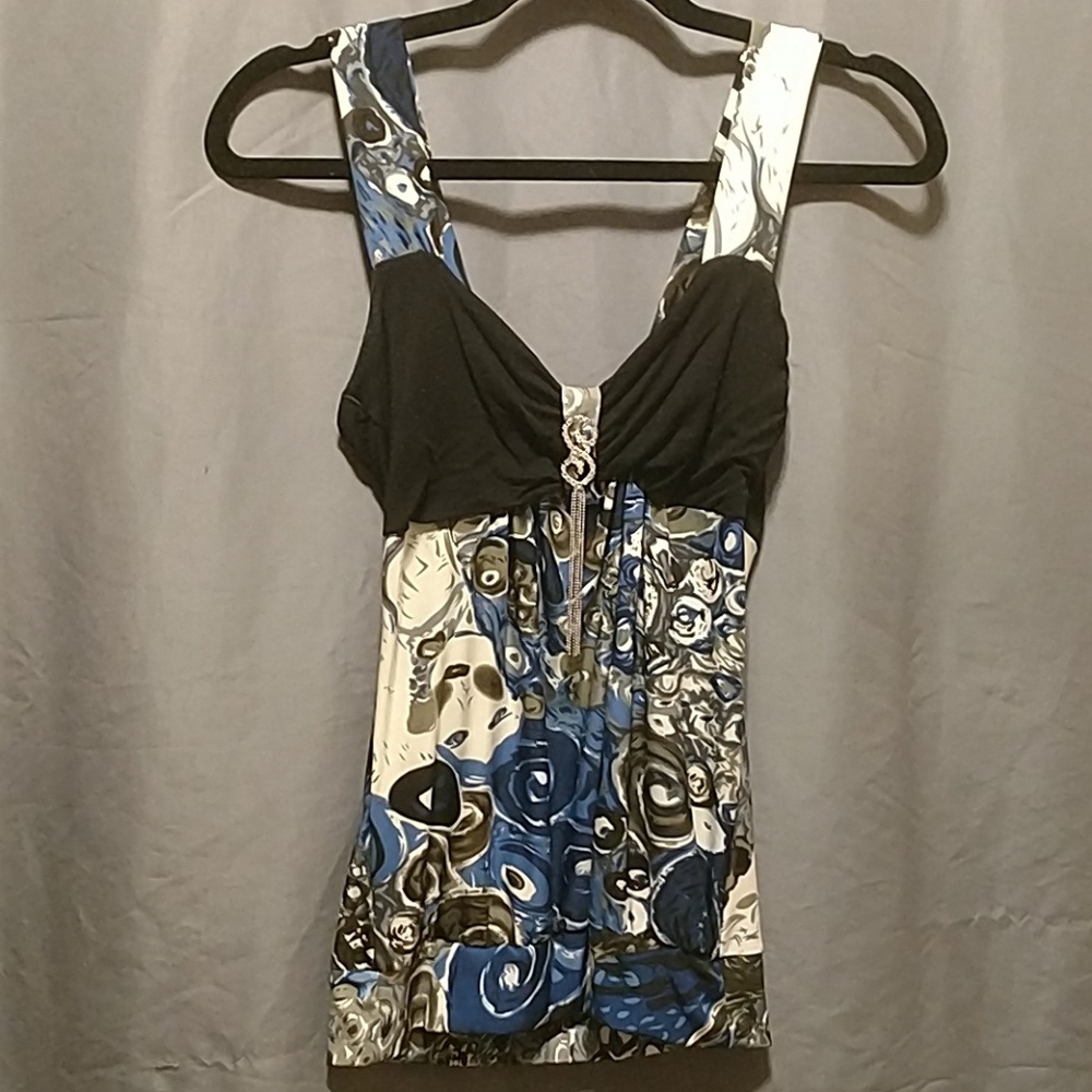 Blue Marble Embellished Tank Top